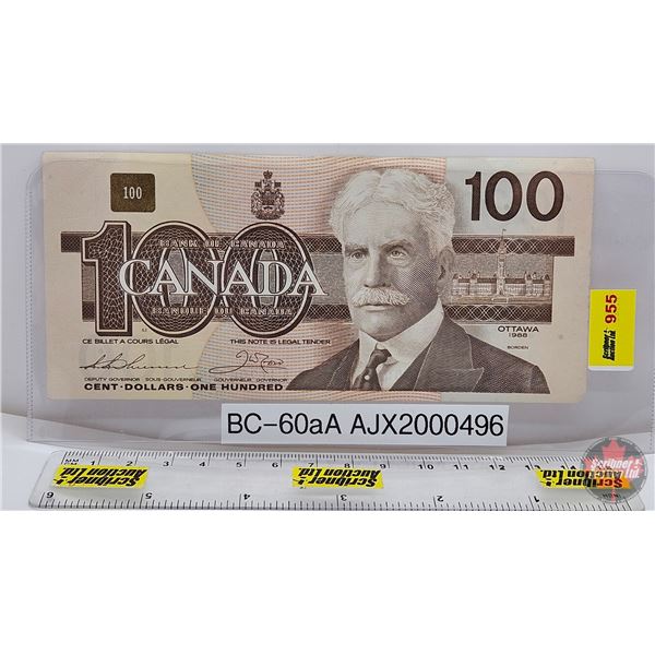 Canada $100 Bill 1988 "X" Replacement : Thiessen/Crow #AJX2000496