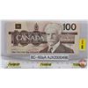 Image 1 : Canada $100 Bill 1988 "X" Replacement : Thiessen/Crow #AJX2000496