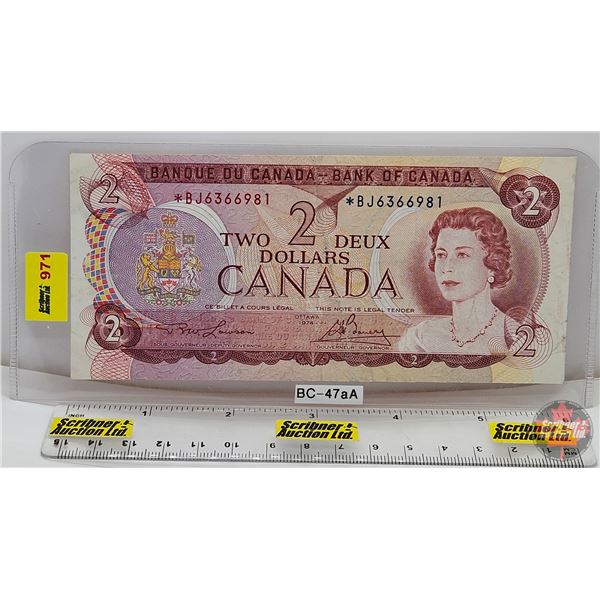 Canada $2 Bill 1974 *Replacement : Lawson/Bouey # *BJ6366981