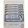 Image 2 : Canada $5 Bills 1954 (5 Consecutive) : Bouey/Rasminsky #UX9586503-6507
