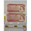 Image 1 : Canada $2 Bills 1974 (2 Consecutive) : Crow/Bouey #AGZ4910893-894