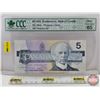 Image 1 : Canada $5 Bill 1986 "X" Replacement : Thiessen/Crow #FNX3979105 (CCC Cert : Gem Uncirculated 65)