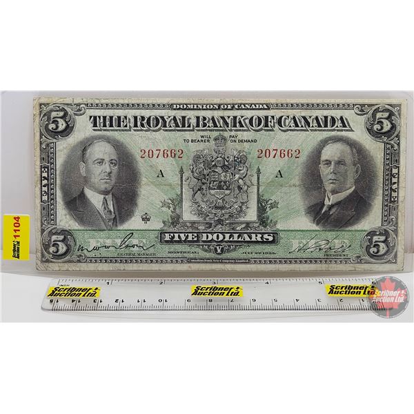 The Royal Bank of Canada $5 Bill 1933 : #207662