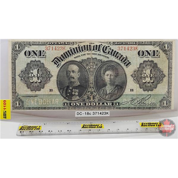 Dominion of Canada $1 Bill 1911 : Boville #371423K