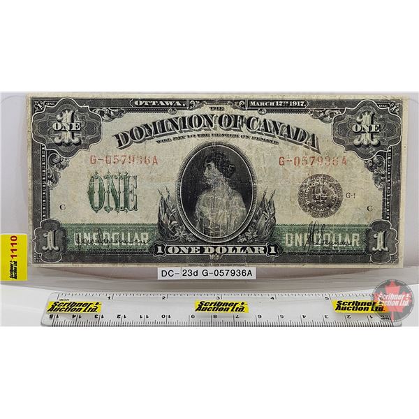 Dominion of Canada $1 Bill 1917 : Saunders #G-057936A