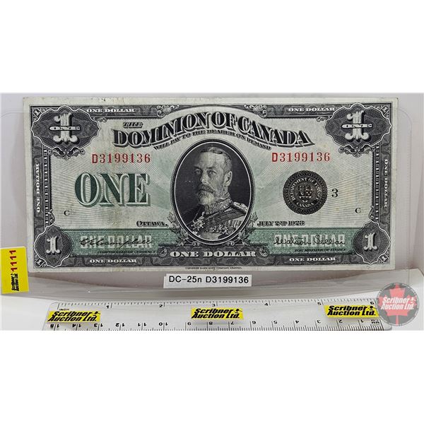 Dominion of Canada $1 Bill 1923 : Campbell/Sellar #D3199136 (Black Seal)