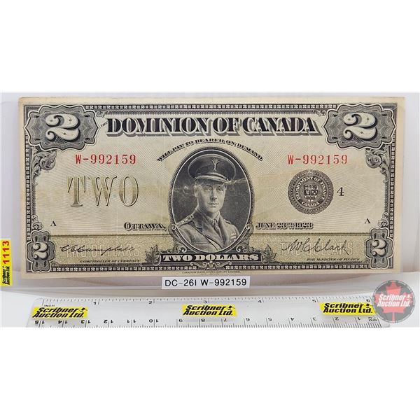 Dominion of Canada $2 Bill 1923 : Campbell/Clark #W-992159 (Black Seal)