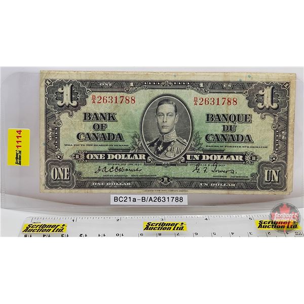 Bank of Canada $1 Bill 1937 : Osbourne/Towers #BA2631788