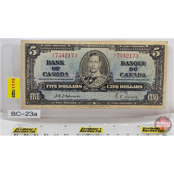 Bank of Canada $5 Bill 1937 : Osbourne/Towers #AC7342173