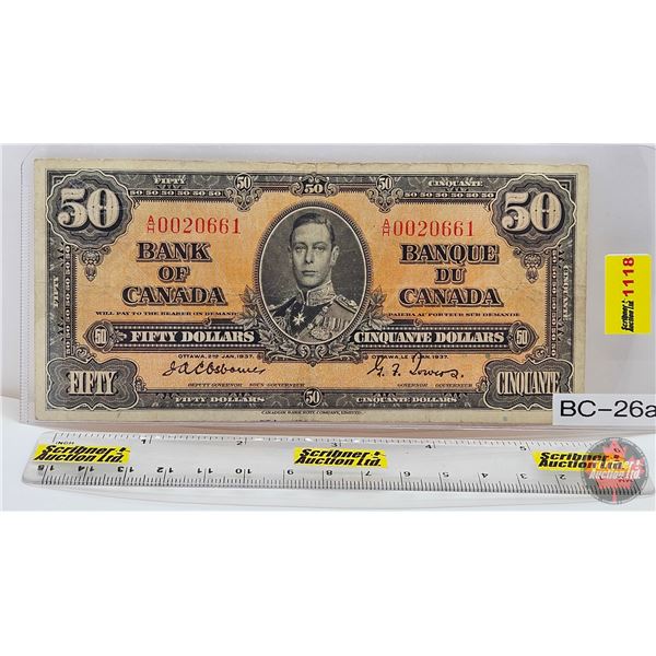 Bank of Canada $50 Bill 1937 : Osbourne/Towers #AH0020661
