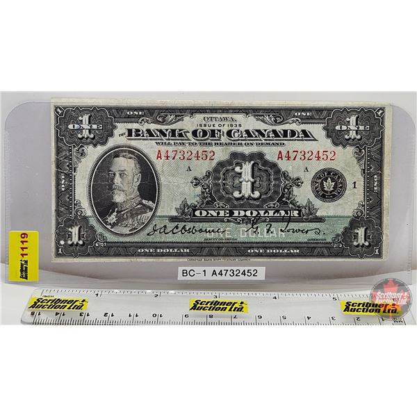 Bank of Canada $1 Bill 1935 : Osbourne/Towers #A4732452