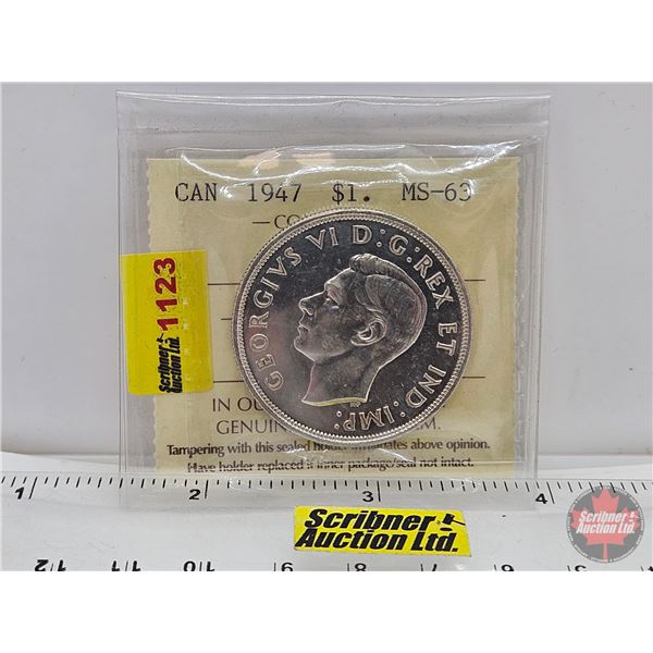 Canada One Dollar 1947 Maple Leaf (ICCS Cert : MS-63)
