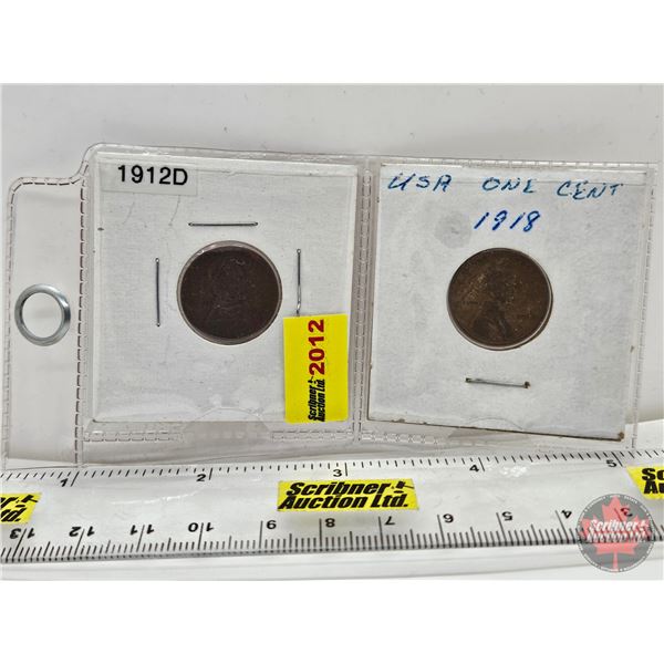 USA One Cent (2): 1912D; 1918