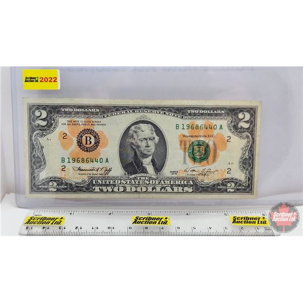 USA $2 Bill 1976 : #B19686440A (Consignor Note: $2 Bill Exchanged in French Quarter of New Orleans, 