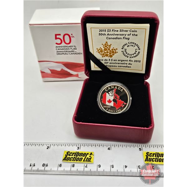 RCM Canada 2015 : $3 Fine Silver Coin : 50th Anniversary of the Canadian Flag (COA #12808) (99.99%) 