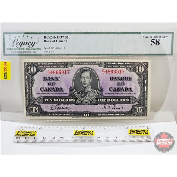 Bank of Canada $10 Bill 1937 : Gordon/Towers #CD4866917 (Legacy Cert : Choice About New 58)