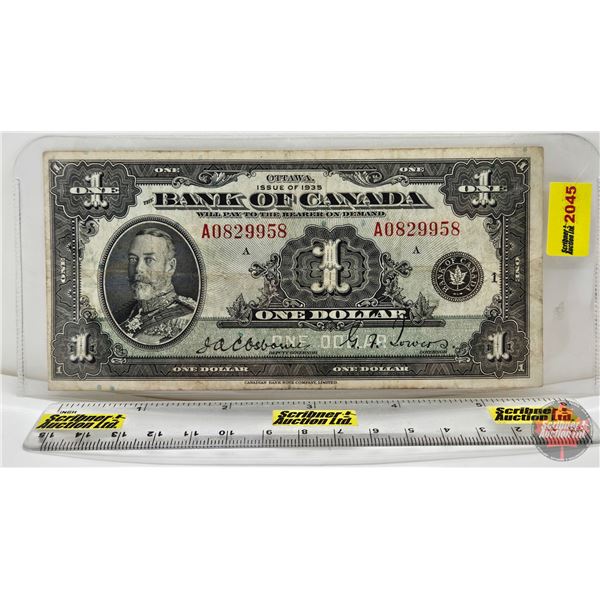Bank of Canada $1 Bill 1935 : Osbourne/Towers #A0829958