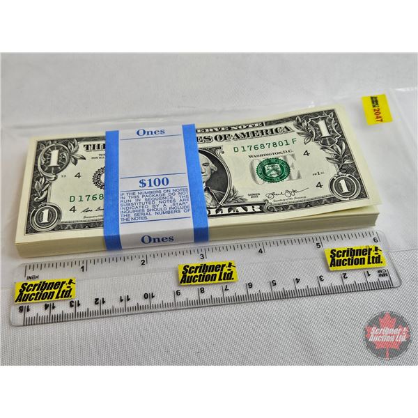 USA $1 Bills 2013 (100 Consecutive : BEP Bank Wrap) : #D17687801F-900F