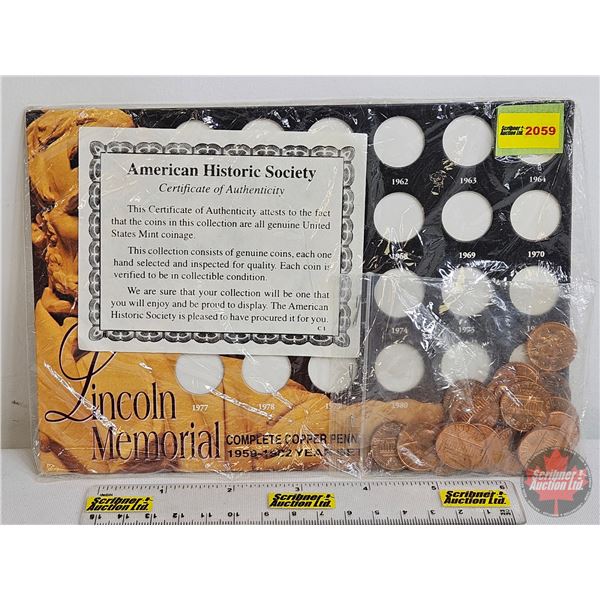 USA : American Historic Society : Lincoln Memorial Complete Copper Penny 1959-1982 Year Set (Unopene