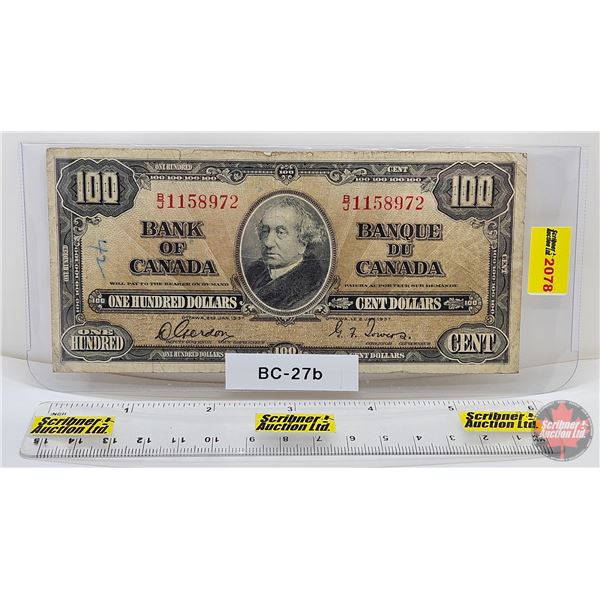 Bank of Canada $100 Bill 1937 : Gordon/Towers #BJ1158972