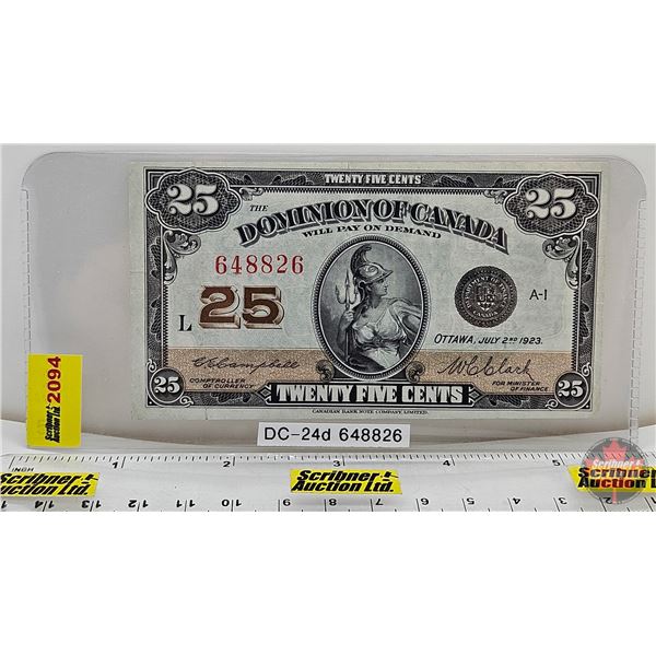 Dominion of Canada Twenty Five Cent 1923 "Shinplaster" : Campbell/Clark #648826