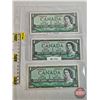 Image 1 : Canada $1 Bills 1954 (3): - Lawson/Bouey #CI9808361 - Beattie/Coyne #BL7767757 - Beattie/Rasminsky #