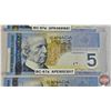 Image 3 : Canada $5 Bills 2006 (4): - Jenkins/Carney #APR1906907 - Jenkins/Carney #APS7311896 - Jenkins/Dodge 