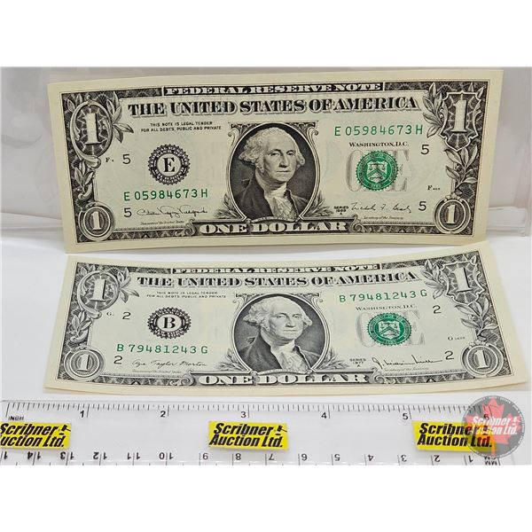USA $1 Bills (2):  - 1977A : #B79481243G - 1988A : #E05984673H