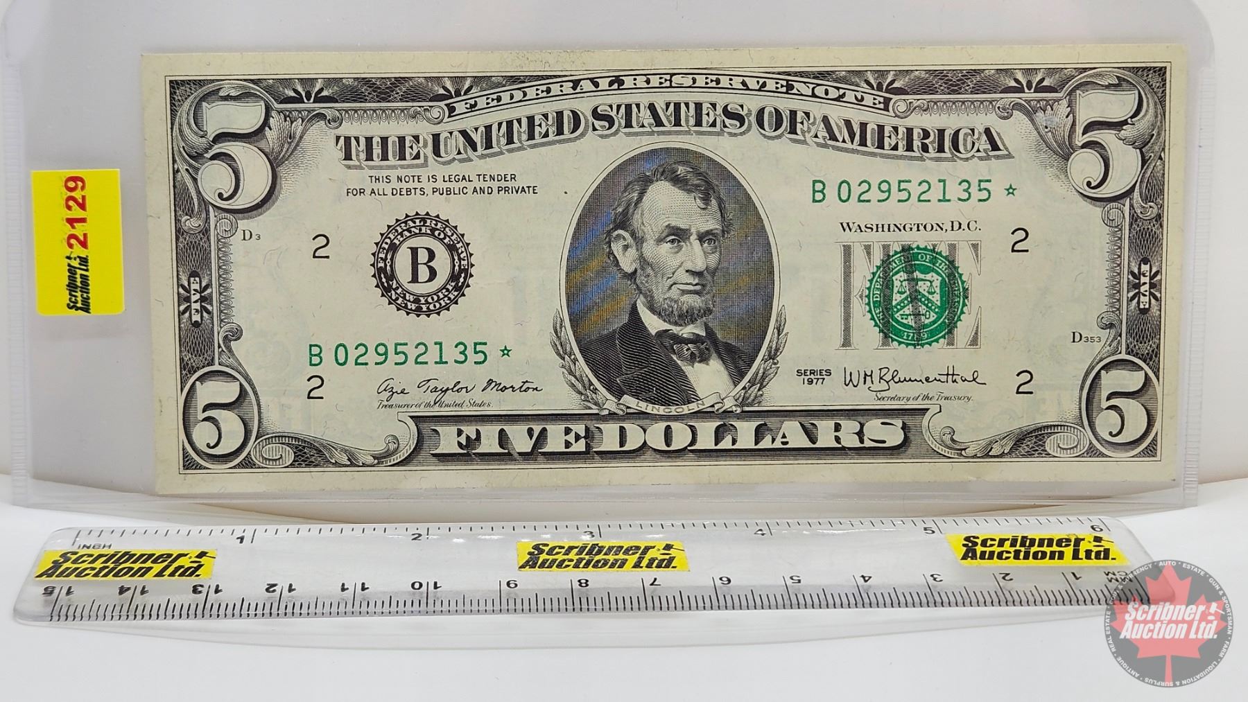 USA $5 Bill *Replacement 1977 : #B02952135*