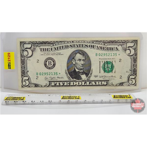 USA $5 Bill *Replacement 1977 : #B02952135*