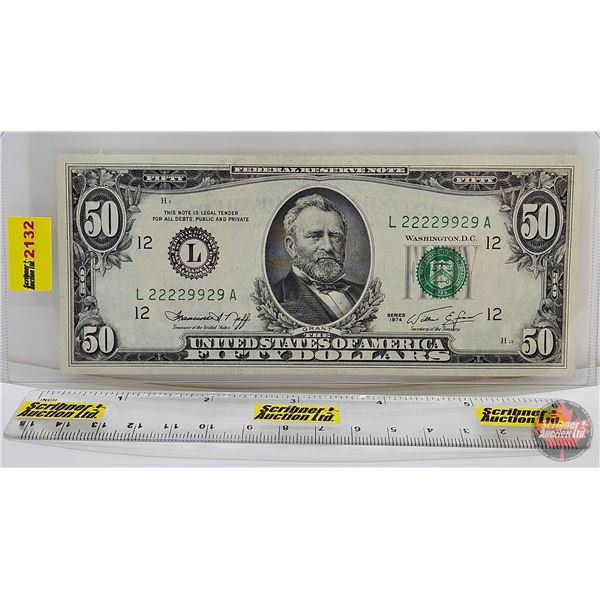 USA $50 Bill 1974 : #L22229929A (Two-Digit S/N)