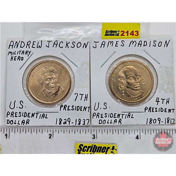 United States Mint's Presidential $1 Coins (2): 2008 Andrew Jackson & 2007 James Madison