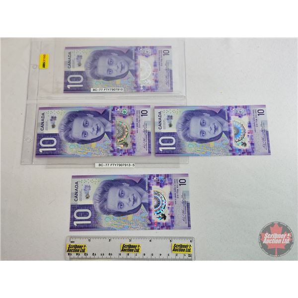 Canada $5 Bills 2018 (3 Consecutive + 1 Near): - Wilkins/Poloz #FTY7907913-914-915 - Wilkins/Poloz #