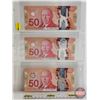 Image 1 : Canada $50 Bills 2012 (3) :  - Macklem/Carney #AMA8195947 - Macklem/Carney #AME8990832 - Macklem/Car