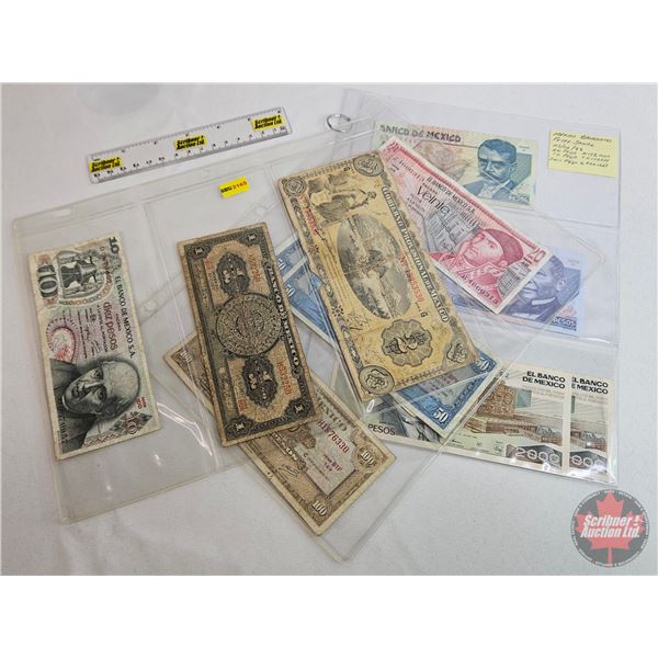 Mexico Paper Currency (11) : 1915 ; 1967; 1972; 1973; 1974; 1989; 1994 (Variety Denominations / Styl