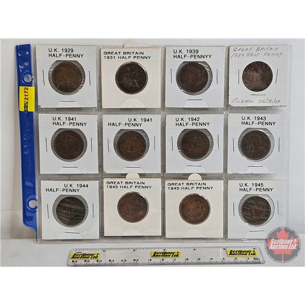 Great Britain Half Penny (12): 1929; 1931; 1939; 1939; 1941; 1941; 1942; 1943; 1944; 1945; 1945; 194