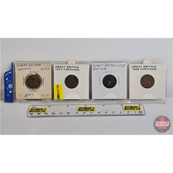 Great Britain Farthings (4) : 1875H; 1875; 1878; 1906