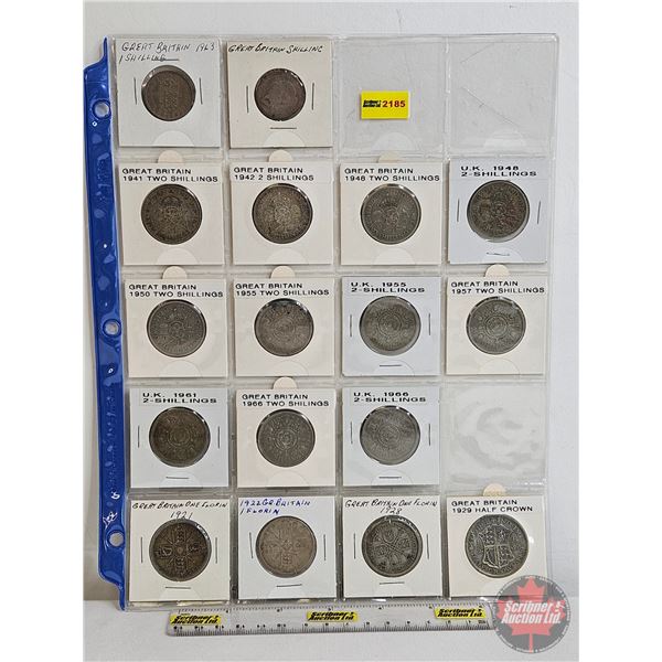 Great Britain Coin Collection (17) :  - 1963 One Shilling - ???? One Shilling - 1941 Two Shillings -