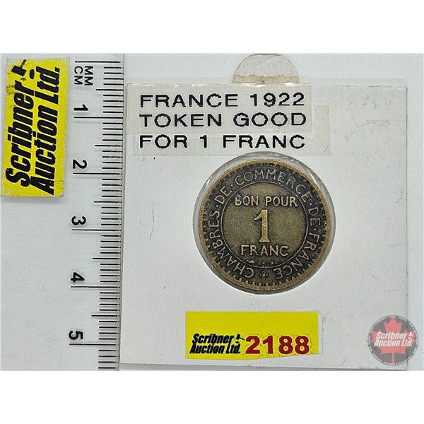 France 1922 Token : Good for 1 Franc