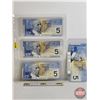 Image 1 : Canada $5 Bills 2002 (4) : Jenkins/Dodge #HNU4966365 ; HOL7608733 ; HOB2199041 ; HOA2332364