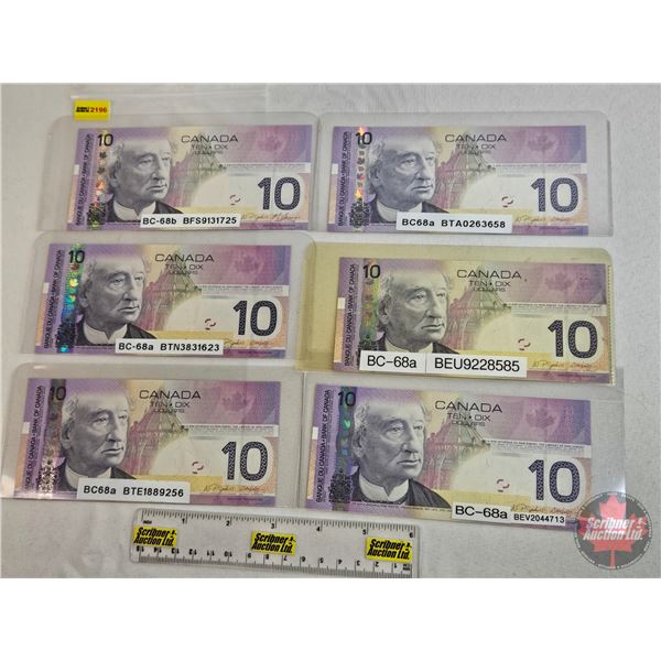 Canada $10 Bills 2005 (6) : - Jenkins/Carney #BFS9131725 - Jenkins/Dodge #BTN3831623 - Jenkins/Dodge