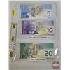 Image 1 : Canada Bills (3): - $5 Bill 2002 : Knight/Dodge #ANV8424020 - $10 Bill 2001 : Knight/Thiessen #FDT72