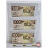 Image 5 : Canada $100 Bills 2004 (3):  - Jenkins/Carney #EJZ1134869 - Jenkins/Carney #EJZ1134870 - Jenkins/Car