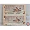 Image 3 : Canada $2 Bills 1986 *Replacement (2 Uncut) : Thiessen/Crow #BBX1520863-BBX1523363