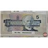 Image 3 : Canada $5 Bills 1986 (5) : - Crow/Bouey #ENB1767861 - Crow/Bouey #ENR3210445 - Thiessen/Crow #FNU849
