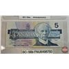 Image 4 : Canada $5 Bills 1986 (5) : - Crow/Bouey #ENB1767861 - Crow/Bouey #ENR3210445 - Thiessen/Crow #FNU849