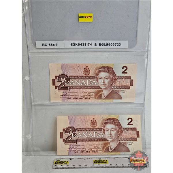 Canada $2 Bills 1986 (2) : Thiessen/Crow #EGK6438174 ; #EGL5405723