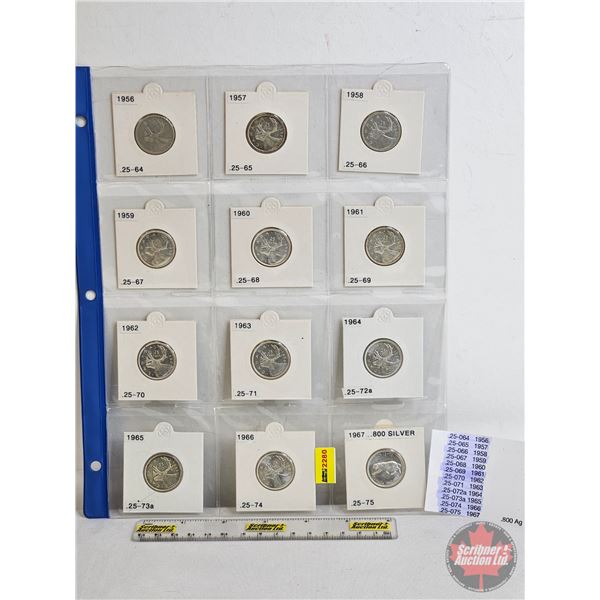 Canada Twenty Five Cent (12): 1956; 1957; 1958; 1959; 1960; 1961; 1962; 1963; 1964; 1965; 1966; 1967