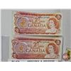 Image 2 : Canada $2 Bills 1974 (5): - Lawson/Bouey #BZ2902862 - Lawson/Bouey #RP5106490 - Lawson/Bouey #AGC195