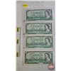 Image 1 : Canada $1 Bills 1954 (4):  - Beattie/Coyne #AM1501529 - Beattie/Rasminsky #RY2401894 - Bouey/Rasmins